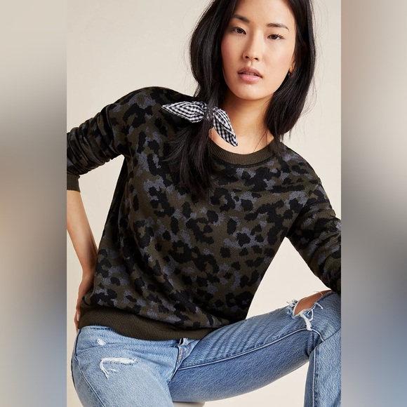 Anthropologie Tops - Anthropologie Ethan Leopard Camo Dark Knit Sweater
